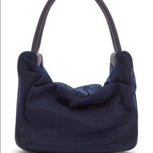 STAUD Navy Blue Mesh and Leather Felix Handbag